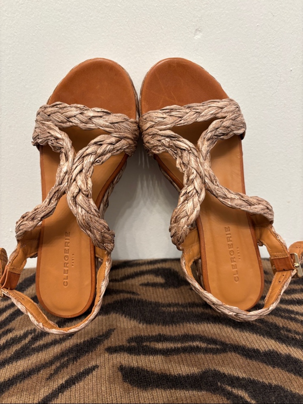 Robert Clergerie Braided Leather and Rope Sandals in Tan